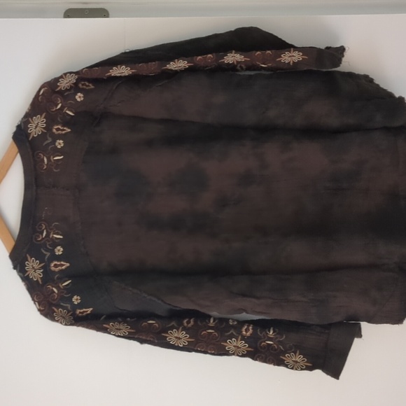 Kyla Seo Gauzy Tie Dye Embroidered Boho Beachy Oversized Tunic Top Side Pockets - Picture 6 of 6